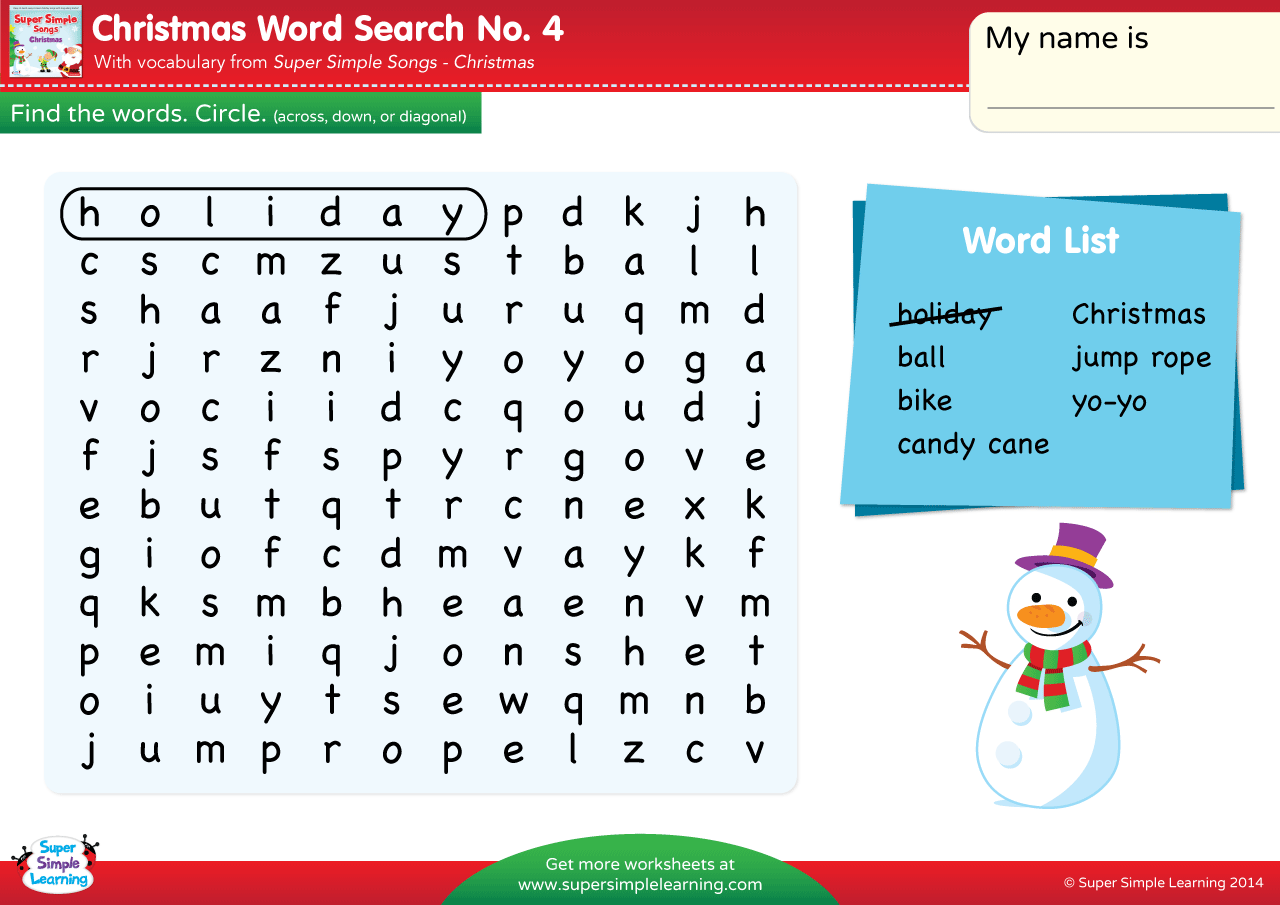 christmas - word search #4 - super simple